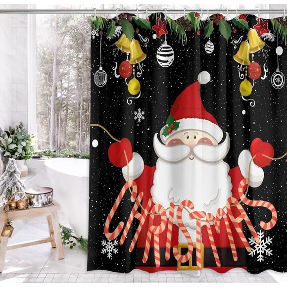 Christmas Santa Claus Shower Curtain – Waterproof & Festive Holiday Decor - Picture 1 of 5